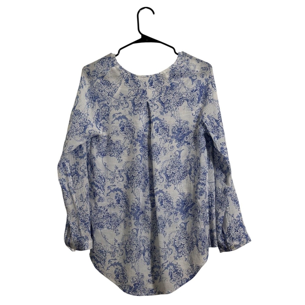 Windsor Floral Blouse Strappy V-Neck High-Low Top Blue White Women's Size Small - Picture 2 of 8